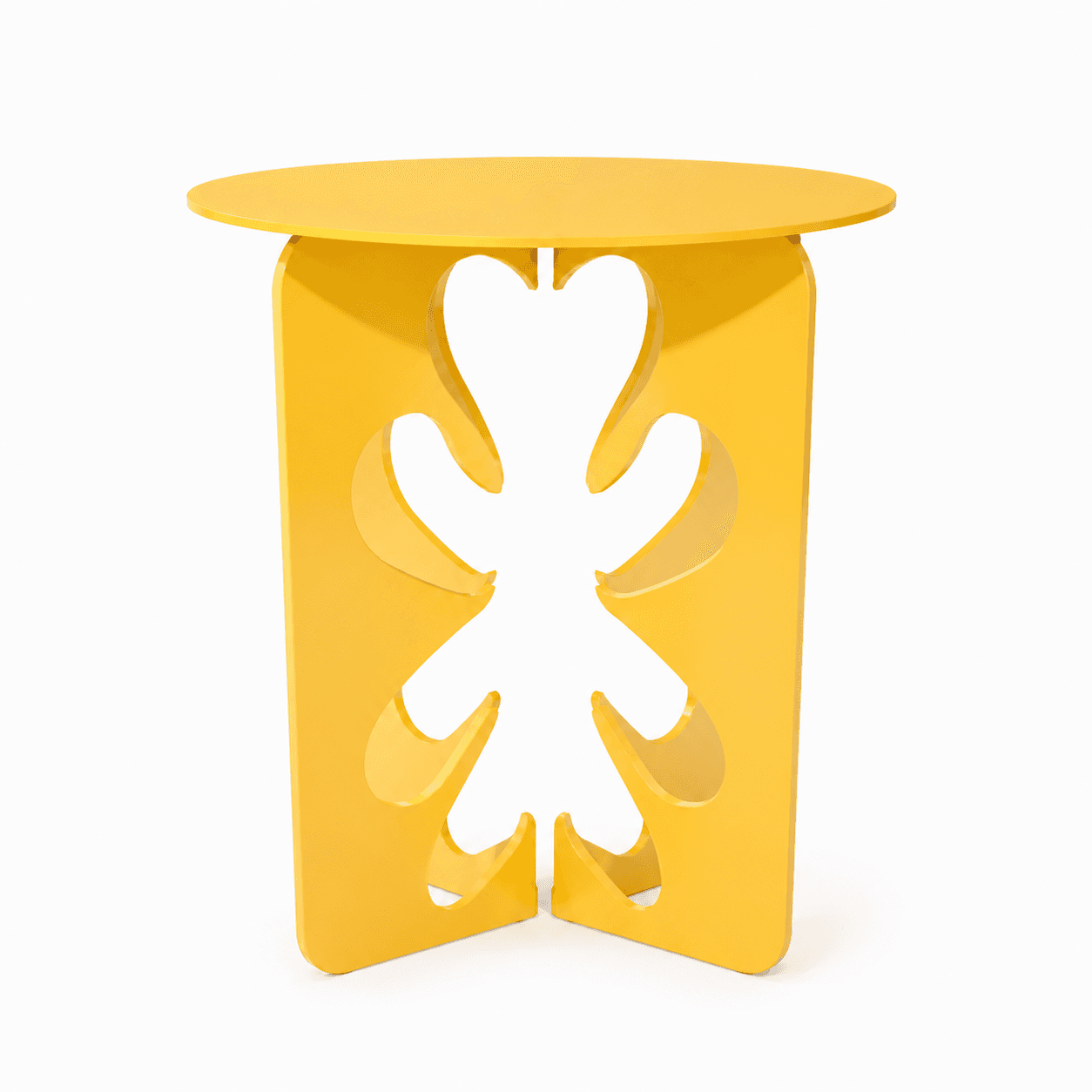 Sculptural Leaf-Design Iron Decor Table, 50cm Diameter - Yellow