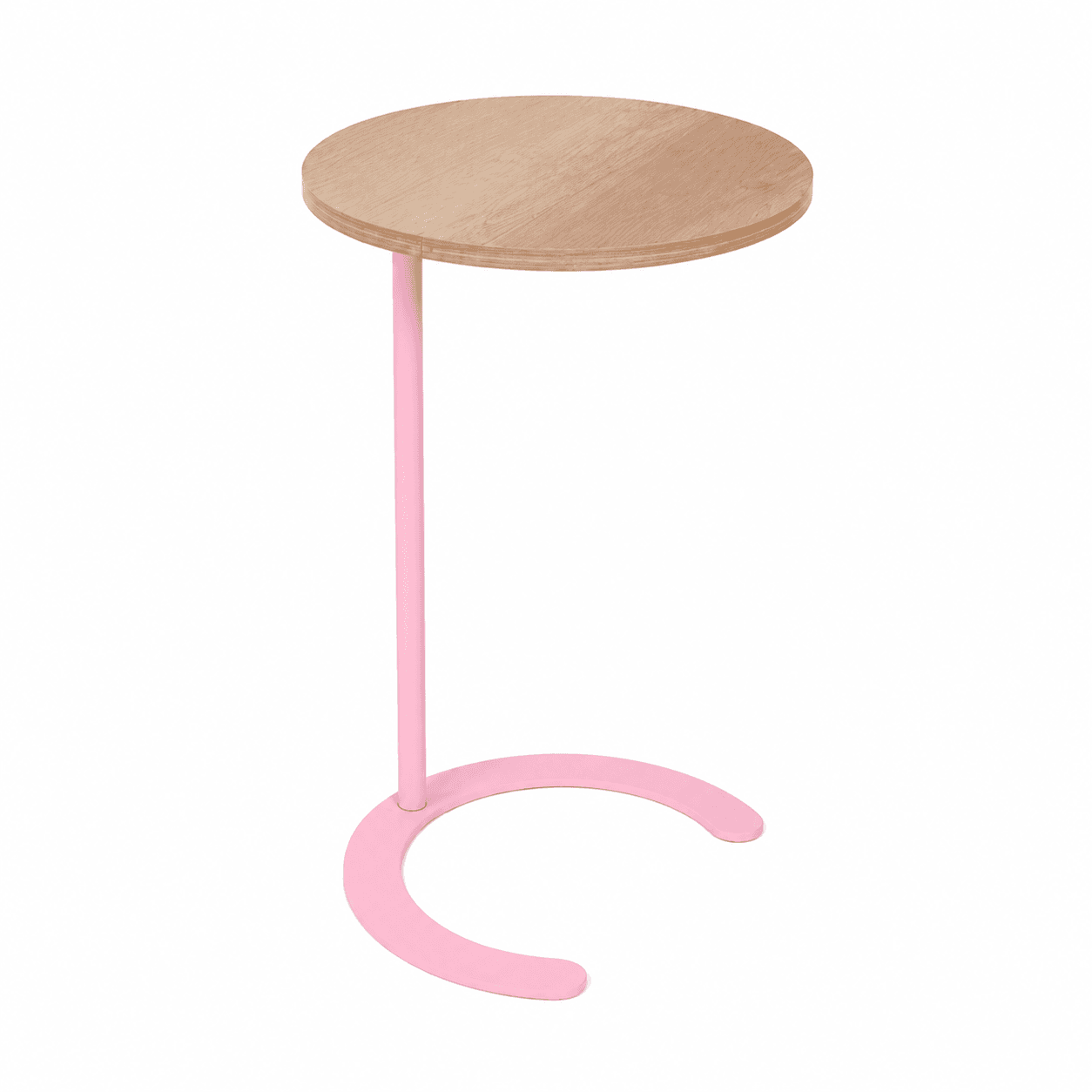 Round Wood Coffee Table with Sculptural Iron Base, 45cm Diameter - Pink
