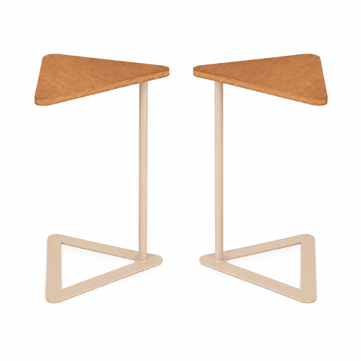 Triangle Iron & Melamine Wood Side Table, 75cm Height - Beige
