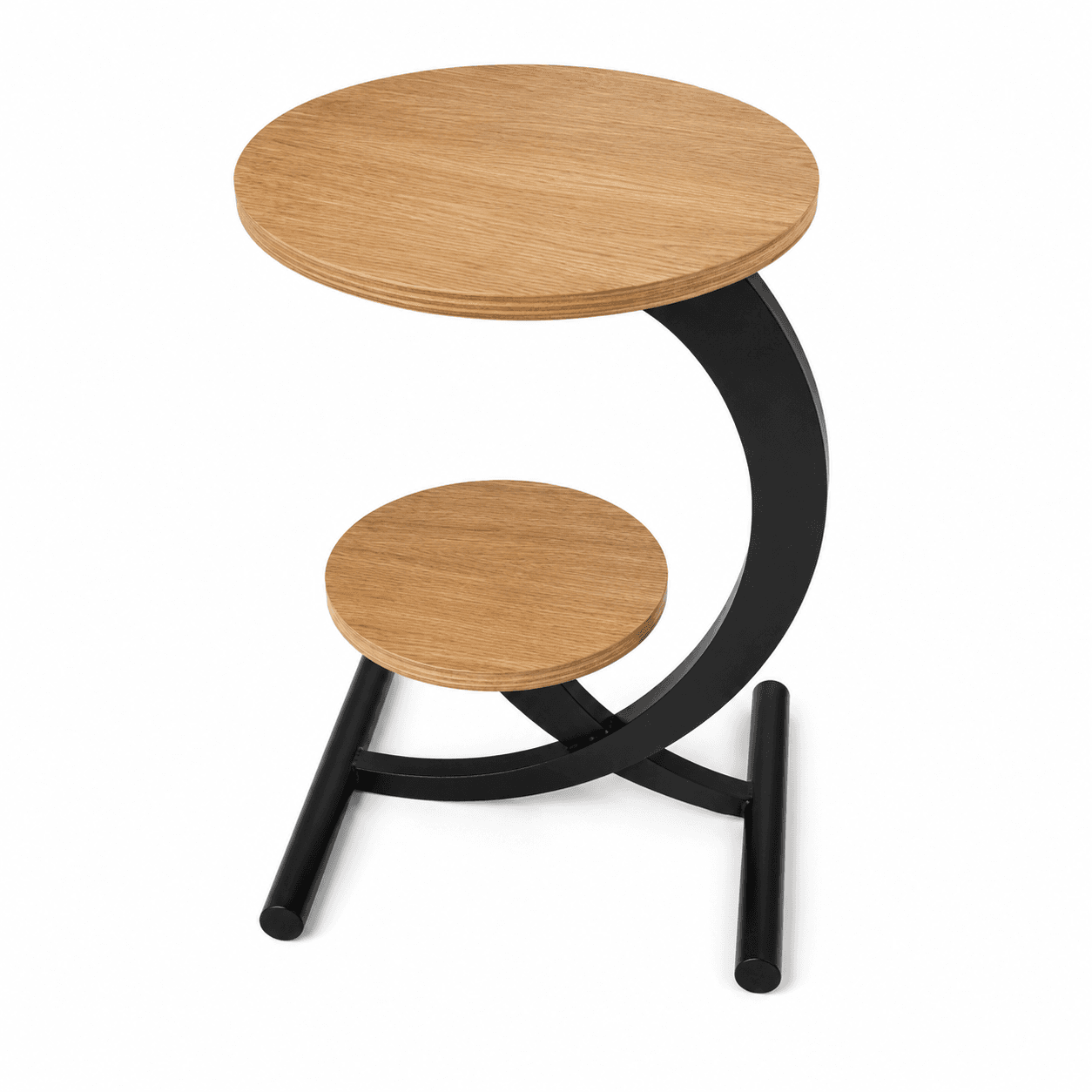 Artistic Twin-Disc Iron Coffee Table, 48cm Diameter - Black / Oak
